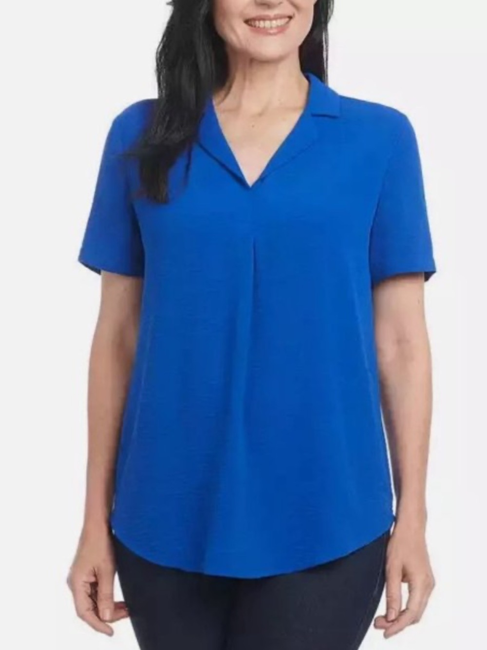 Hilary Radley Notch Collar Blouse NWT | Royal Blue • Measures Small - Picture 2 of 5